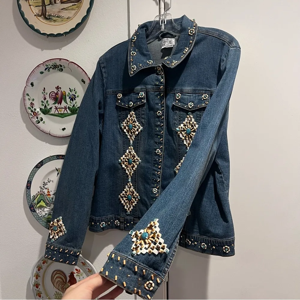 Just B Beaded Jean Jacket Blue Size XL - Image 2
