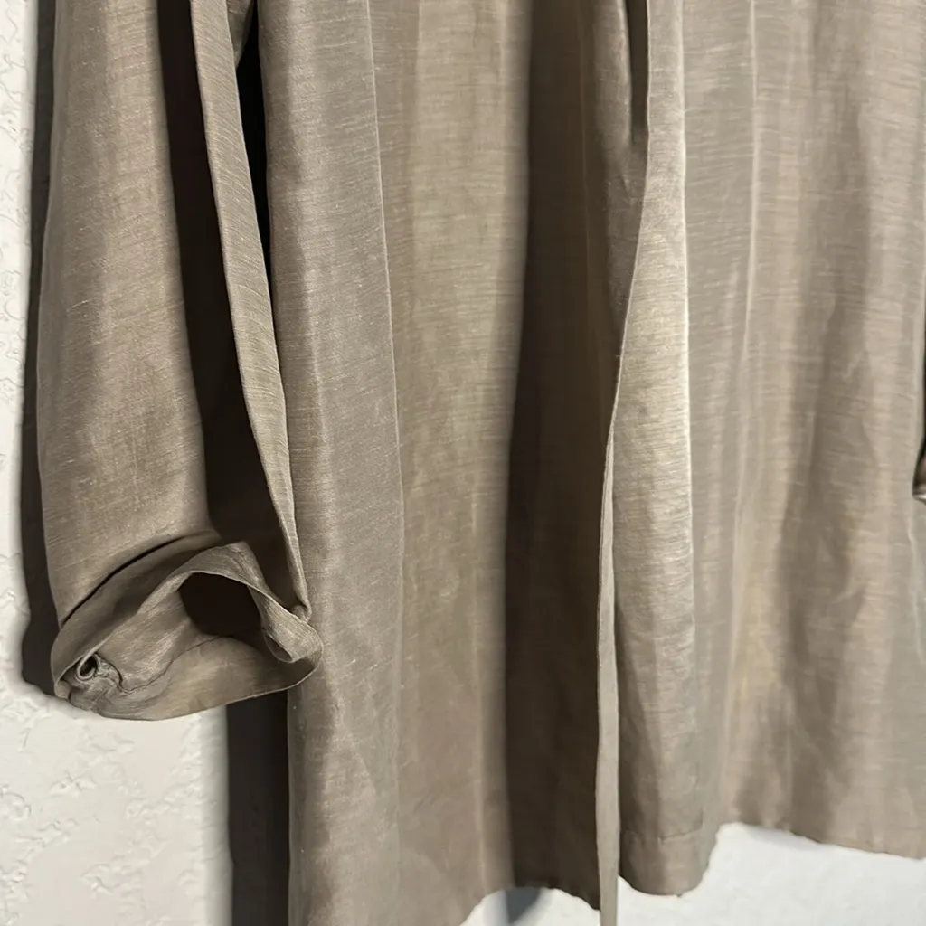 Eileen Fisher Silk Linen Open Blazer Long Topper Lightweight Minimalist Preppy - Image 3