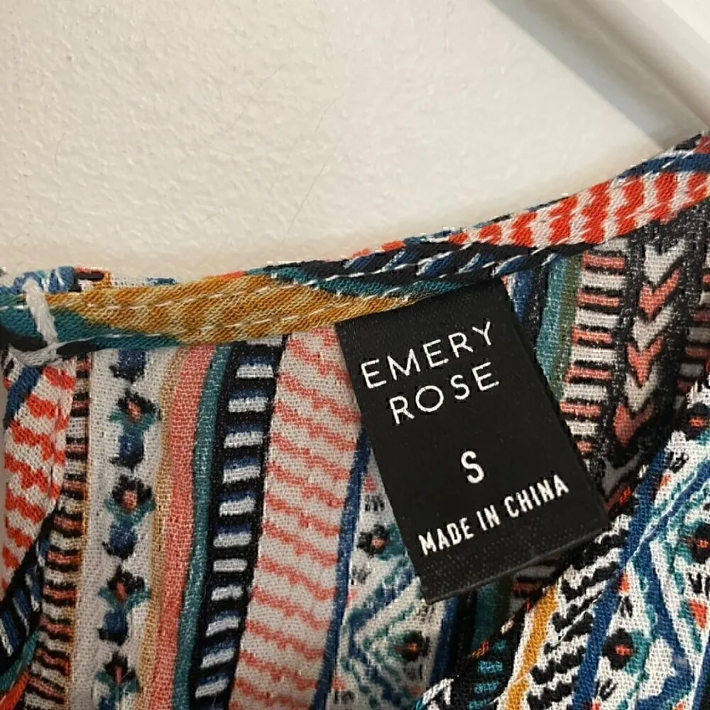 EMERY ROSE SHEIN Striped Puff Sleeve Dress White Black Multi Geometric Boho Midi - Image 6