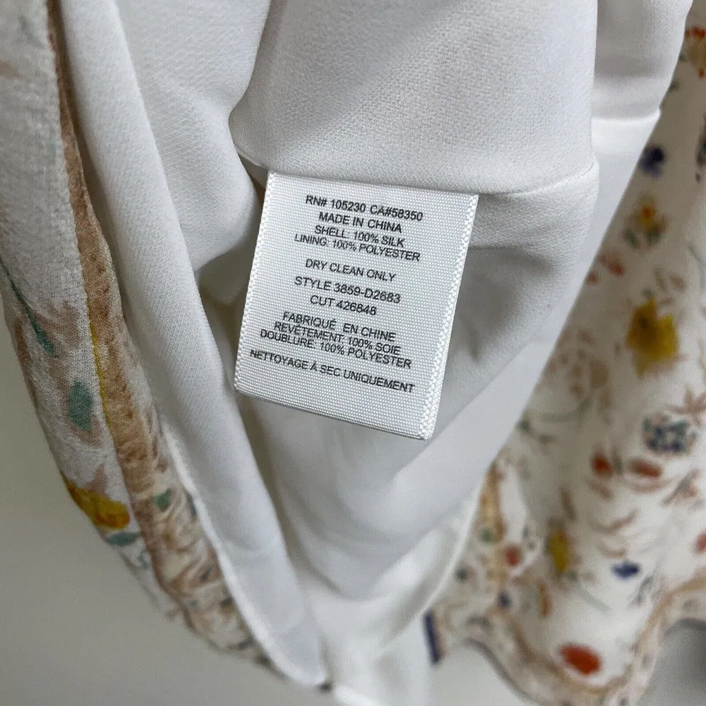 Joie Vesta Dress Small Womens Silk Floral Lined Sheer Boho Tassel Tie Porcelaine - Image 13