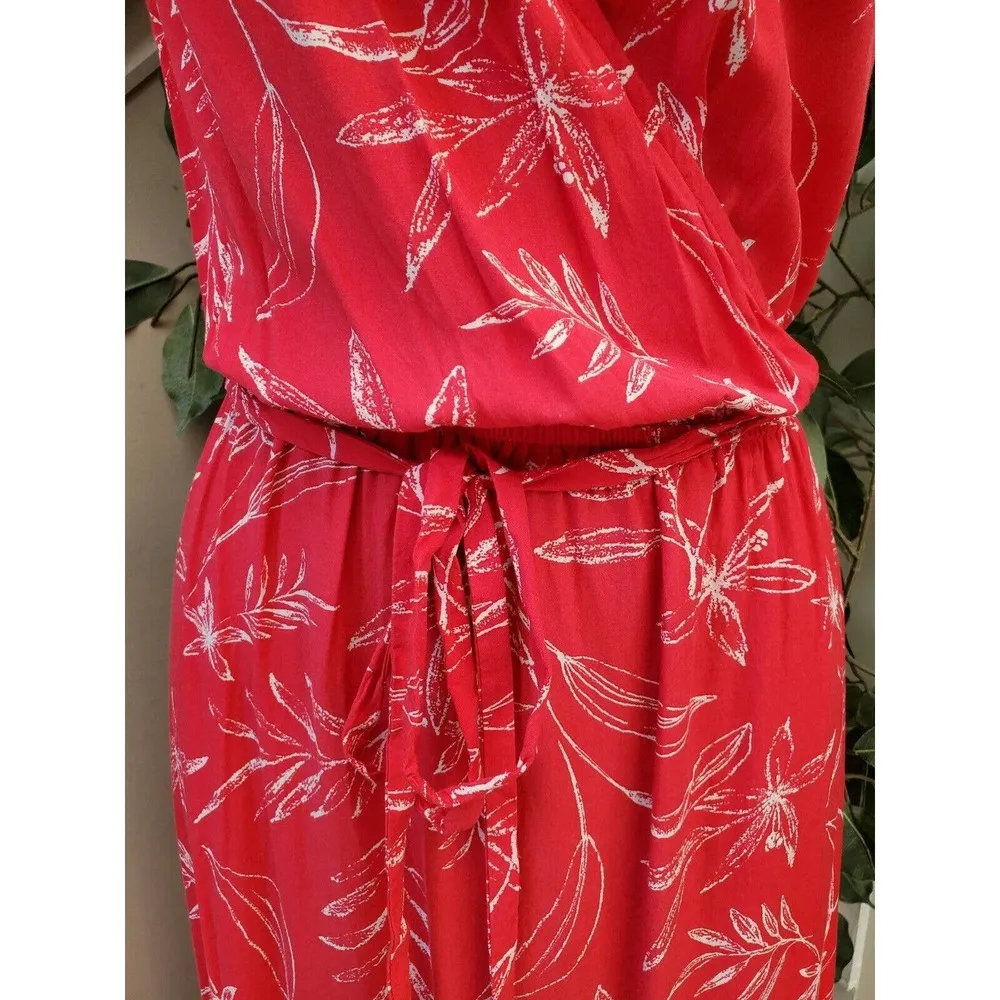 Old Navy Women's Red Floral 100% Rayon Sleeveless V-Neck Long Maxi Dress Size XL - Image 3