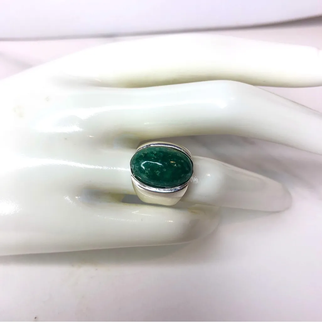TAXCO Sterling Silver Ring with Green Aventurine Oval Cabochon Gemstone Sz 5 - Image 15