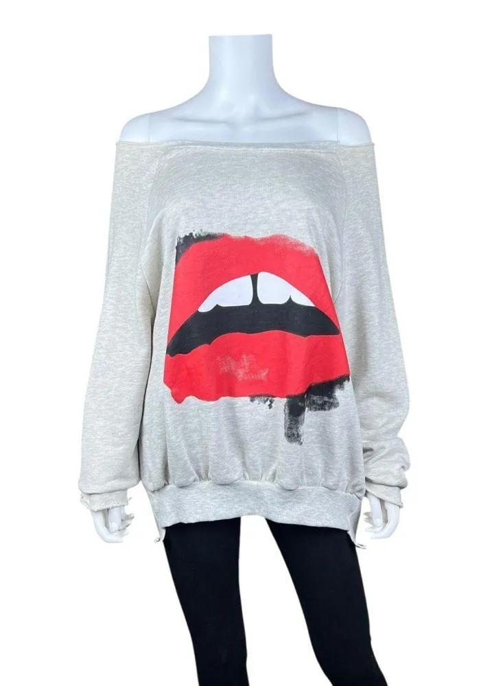 Rehab Lip Open Cutout Back Off the Shoulder Oversized Sweatshirt - Image 3