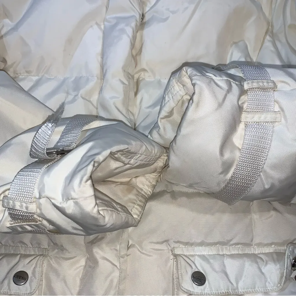 Guess Down Feather Hooded Puffer Winter Jacket White Women’s Large - Image 3
