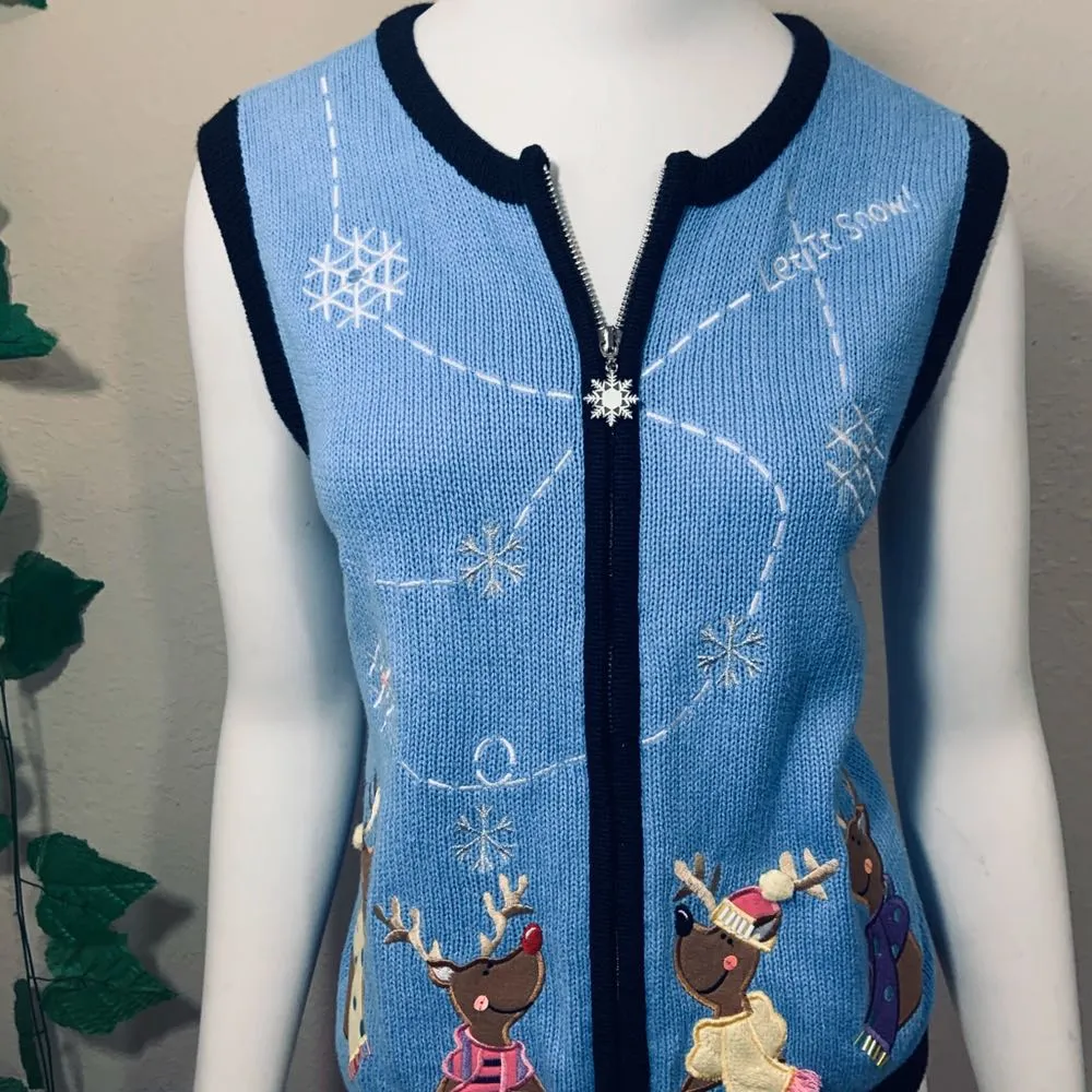 Bechamel Winter Reindeer Snowy Sweater Vest Blue Size M - Image 5