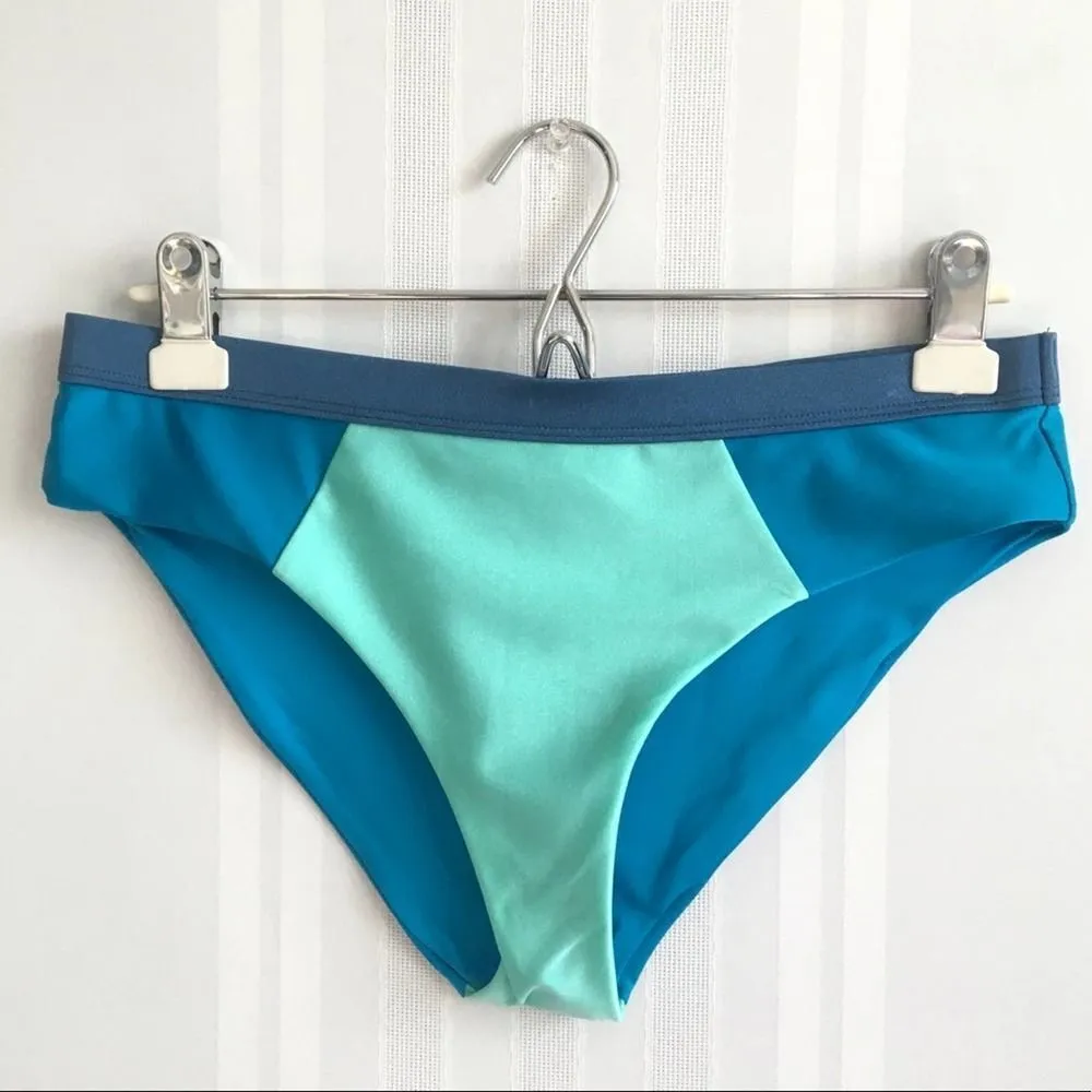 MINKPINK Sea Splice Colorblock Cheeky Hipster Shimmer Bikini Bottoms Blue Medium - Image 2