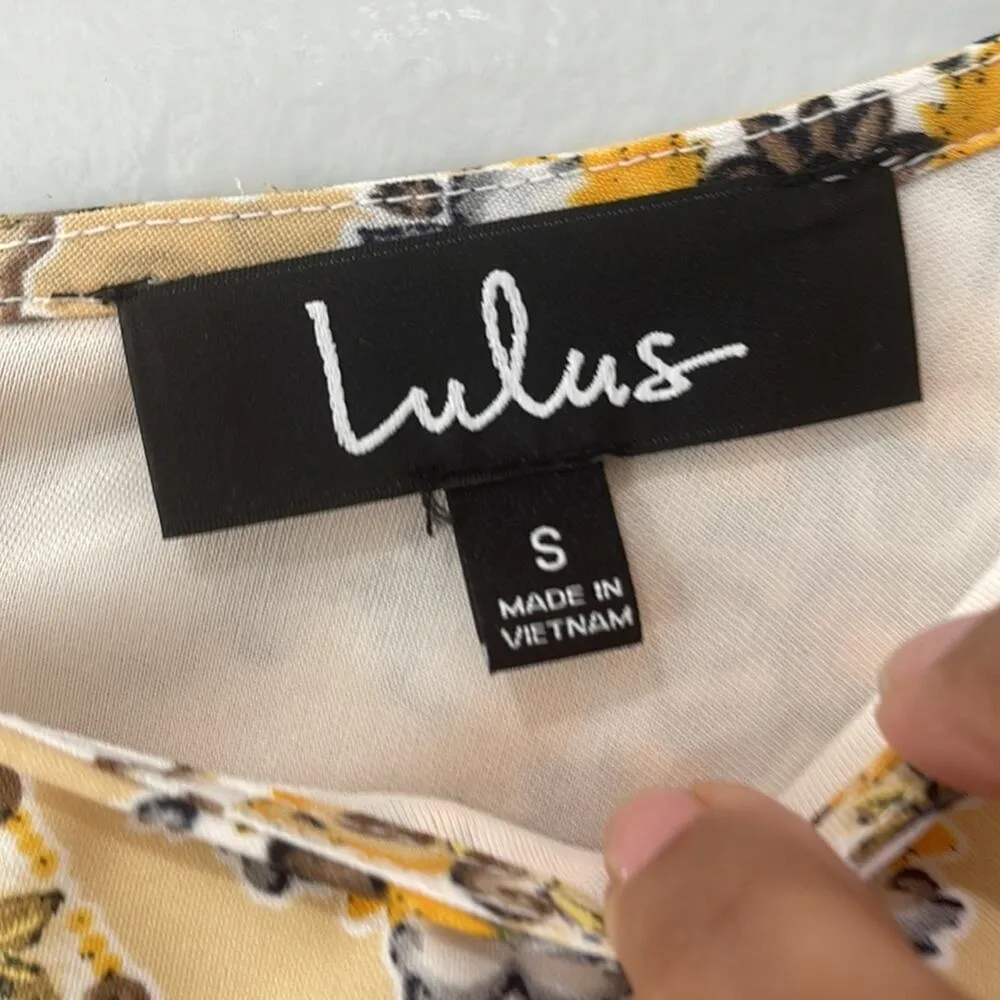 Lulus Dandy Lion Yellow Print Shift Mini Dress SZ S Flirty CottageCore Sexy - Image 3