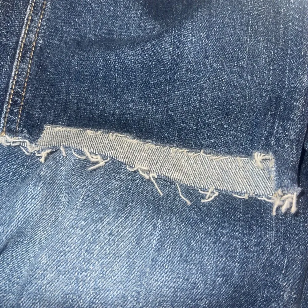 Old Navy Blue Jeans Womens Size 14 Sky Hi Straight Denim Button Fly Distressed - Image 9