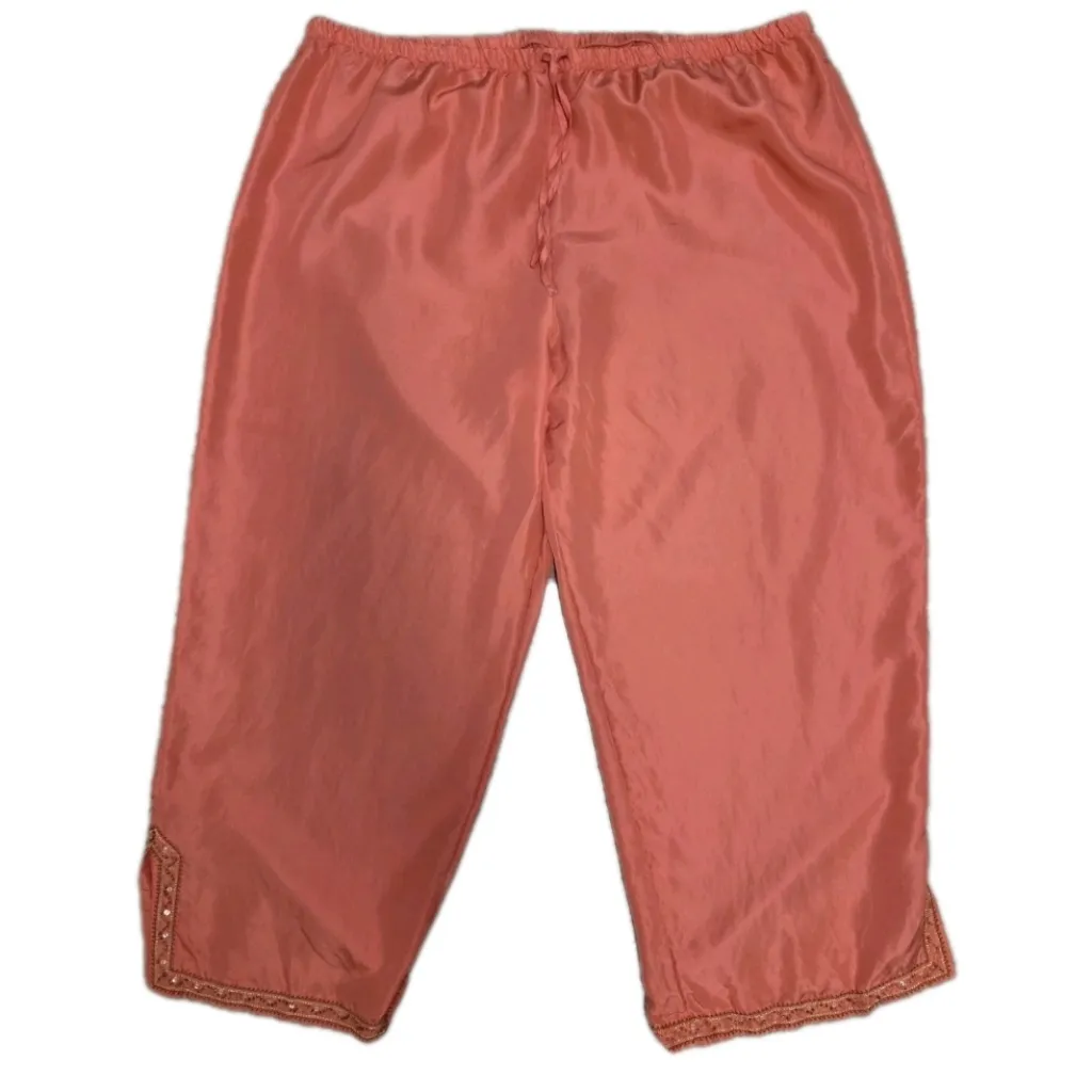 Cabaret Women 100% Silk Pant Lounge Capri Size Xlarge Orange Peach Embroidered - Image 8