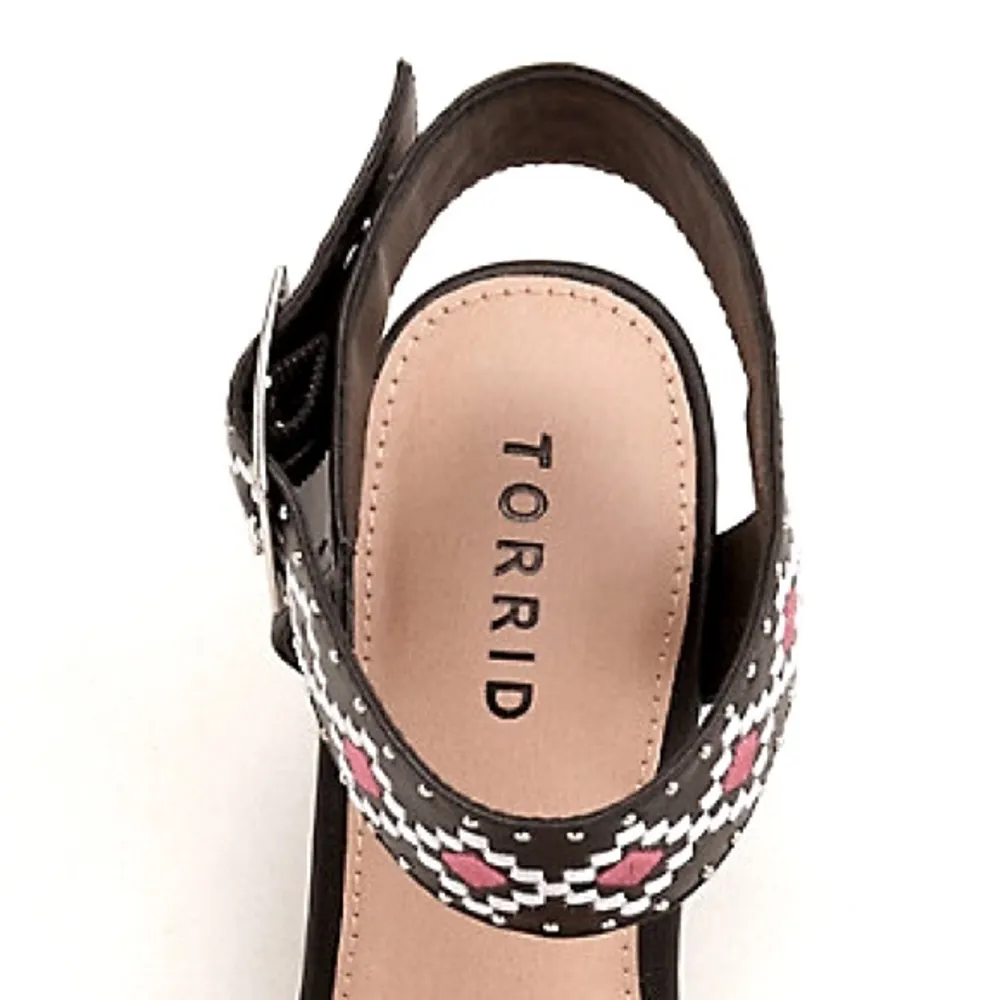 Ankle Strap Black Wedges Sandals, Size 10W - Image 3