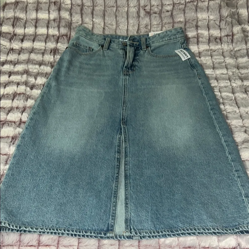 Old Navy Blue Gold Midi A-Line Skirt with Slit‎ - Image 5