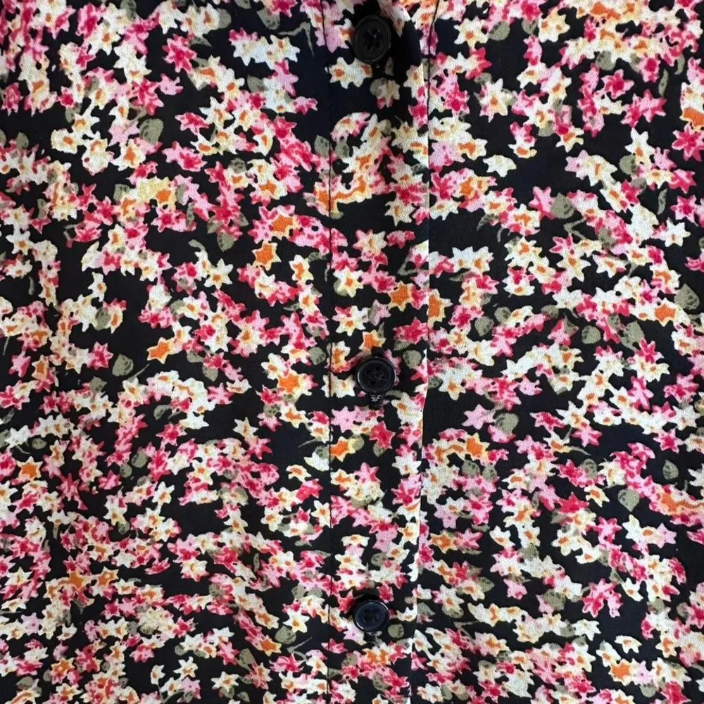 H&M‎ Black Yellow Pink Floral Oversized Button Down Shirt Sz XS - Image 4
