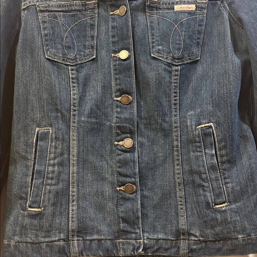 CALVIN KLEIN BLUE JEAN JACKET 6 SILVER BUTTONS 4 POCKETS DOWN FRONT SIZE LARGE - Image 5