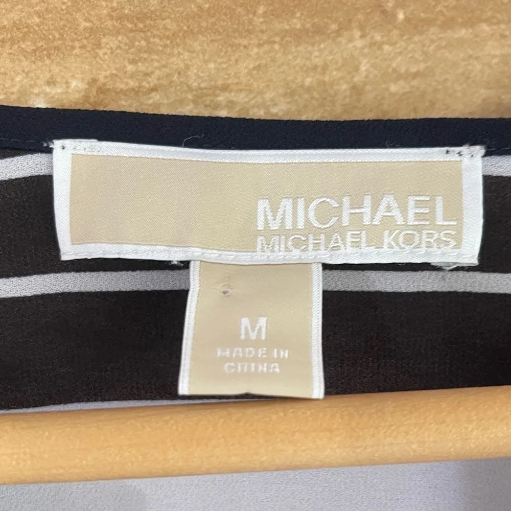 MICHAEL Michael Kors sheer striped quarter sleeve cinched waist tunic top size M - Image 6