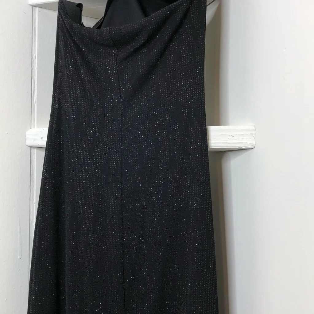Black M Strapless Shimmery Tulip Asymmetrical Dress Fit & Flare Night Out Shiny - Image 8