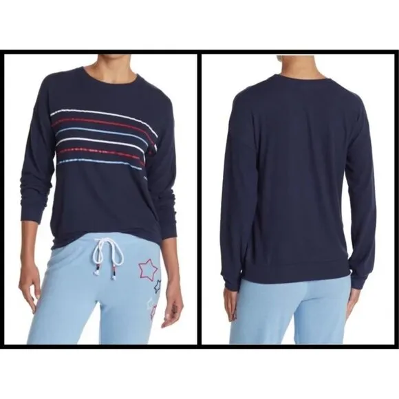 💕PJ SALVAGE💕 Long Sleeve Pajama Top Navy Blue Striped Loungewear XL NWT - Image 2