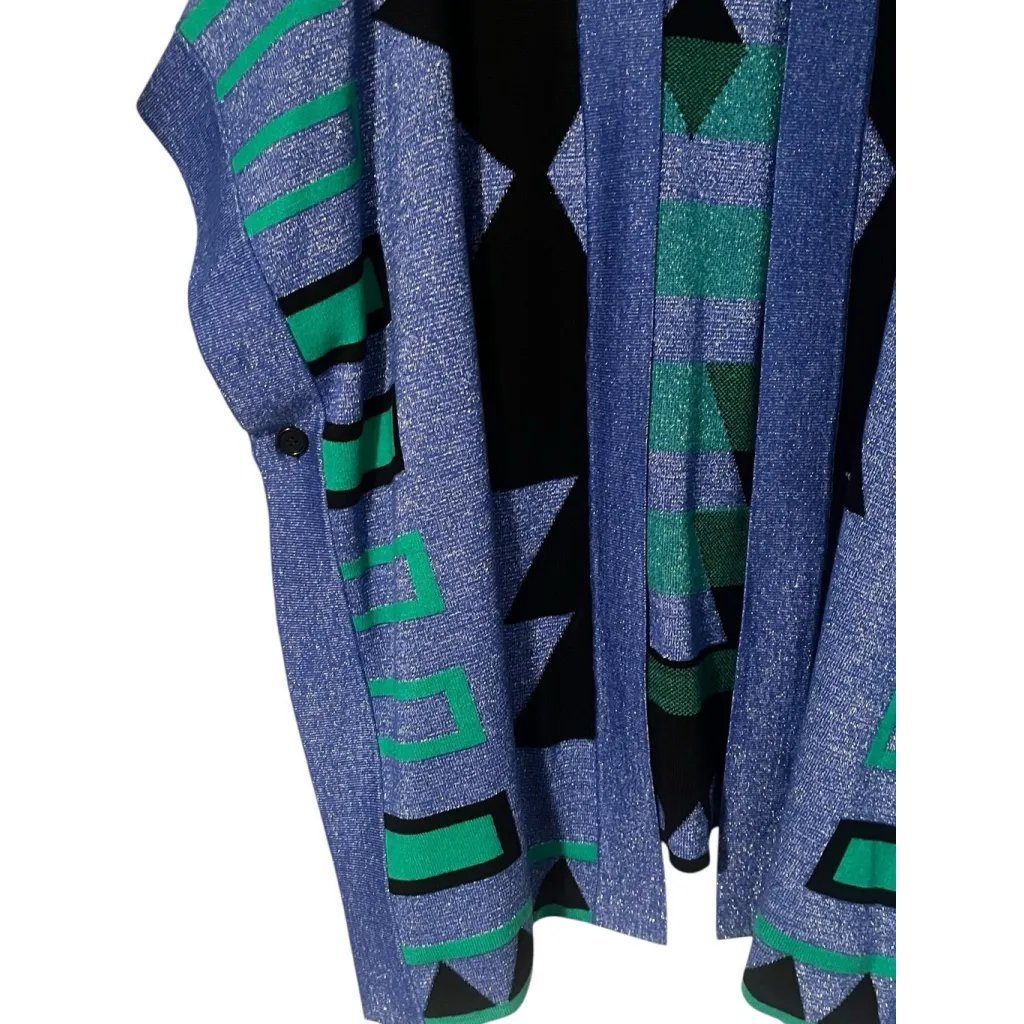 ASHRO Open Shawl Poncho Cardigan Sweater Womens XL Metallic Blue Green Black NWT - Image 4
