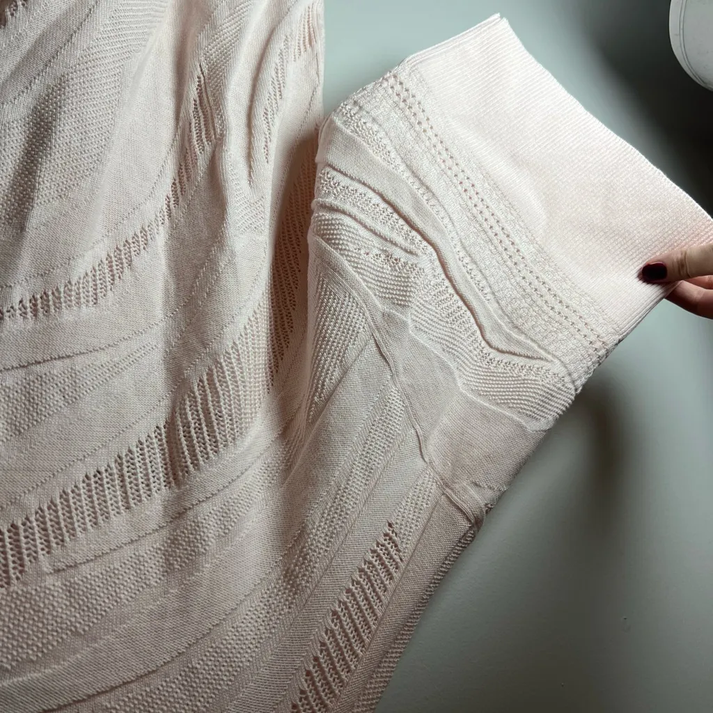 Cabi Shy Blush Pink Knit Pointelle 3/4 Short Sleeve Sweater Cotton Size M - Image 5