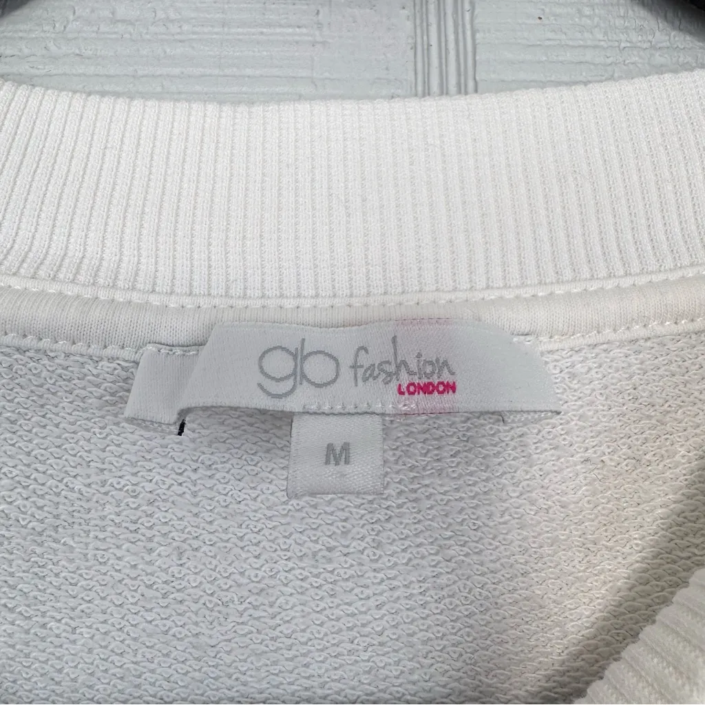 gb fashion Hamptons Tennis White Cropped Crewneck Sweatshirt Preppy Loungewear Size M - Image 4