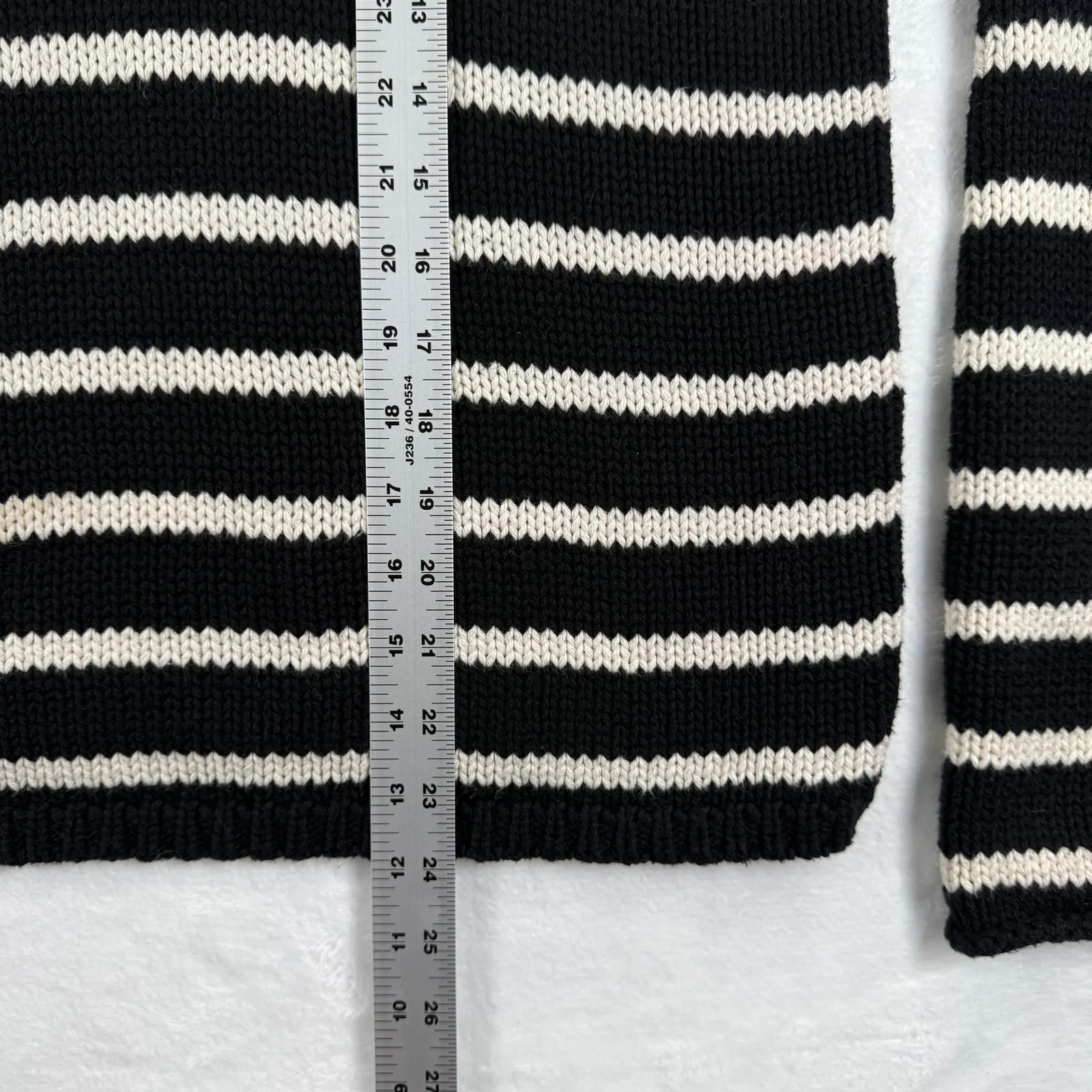 Polo Ralph Lauren Striped Crew Neck Sweater Knit Size L Black Cream Cotton Blend - Image 4