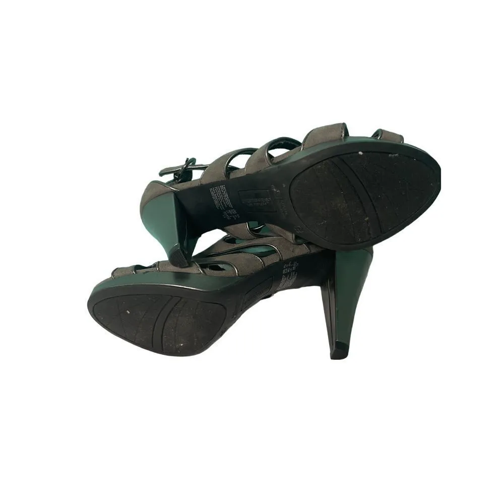 Christian Stratus Elegant‎ Gray Suede Cutout Heeled Sandals 91/2 S - Image 6