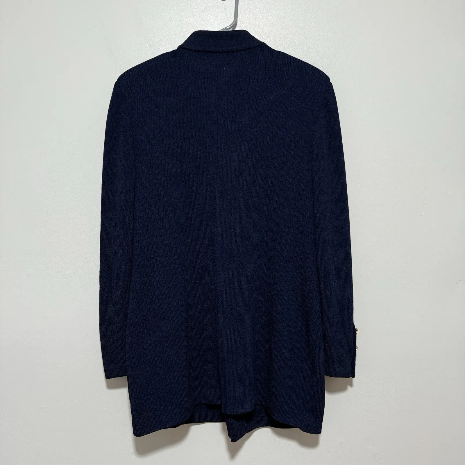St. John Santana Knit Navy Blue Long Cardigan Sweater Jacket Gold Buttons - Image 4