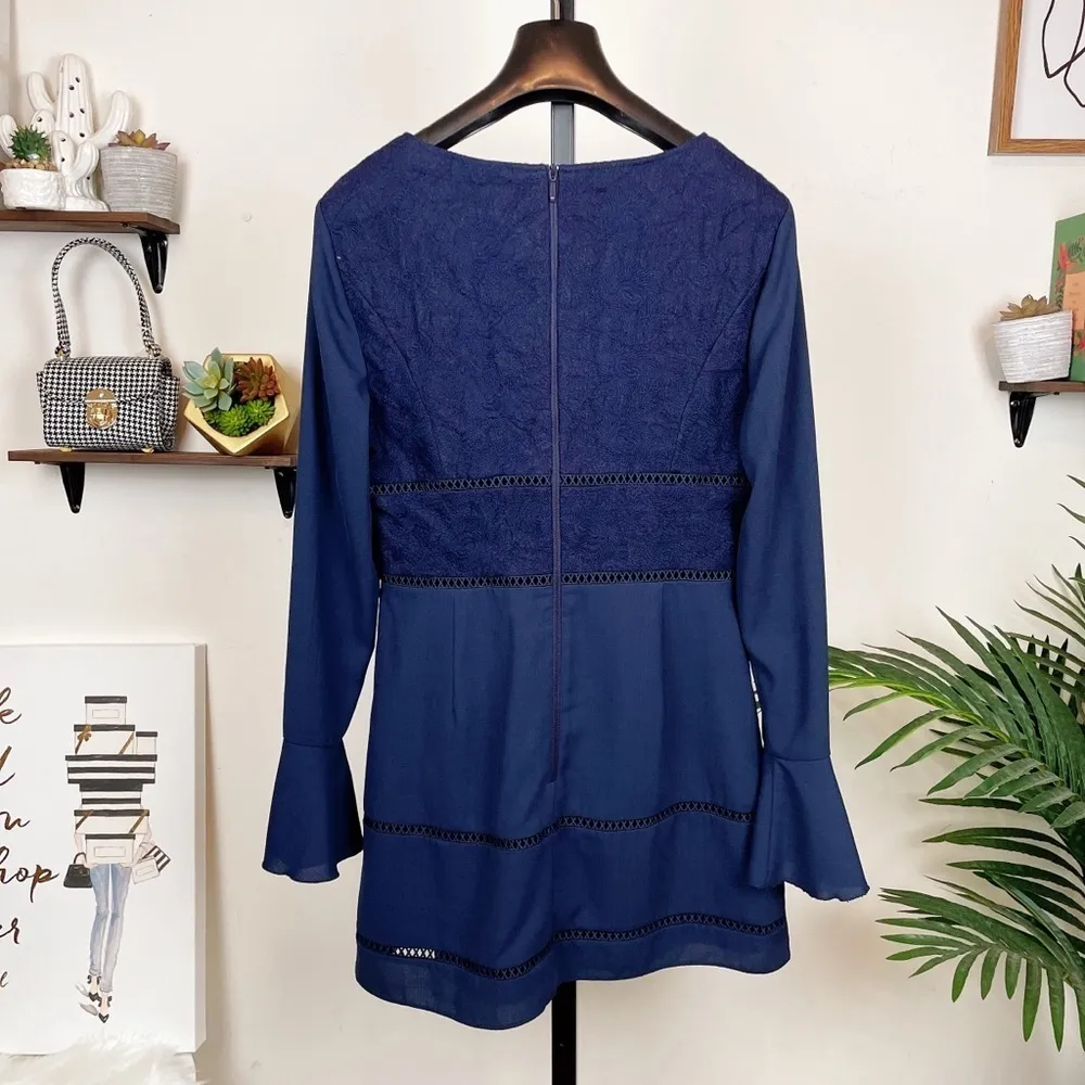Finders Keepers Lace LS Mini Dress Navy - Image 2