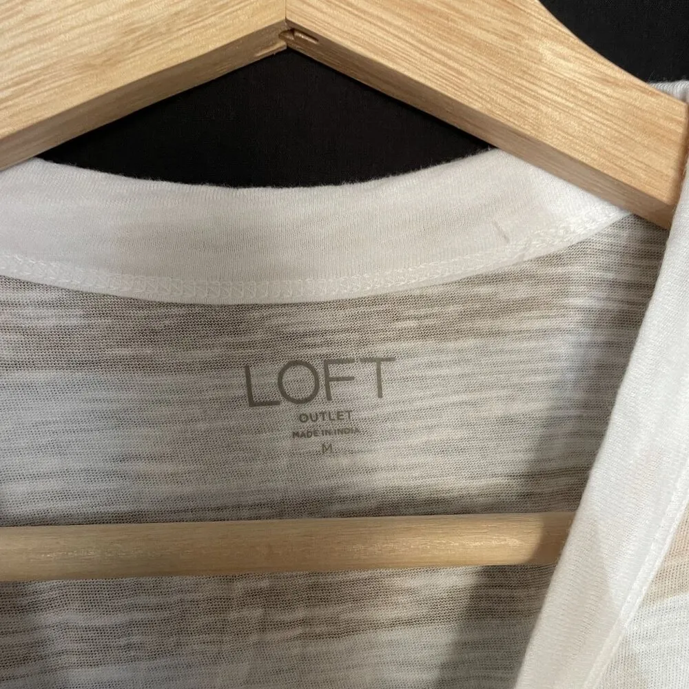 LOFT cream and white striped tank top summery lightweight cotton size medium - Image 3