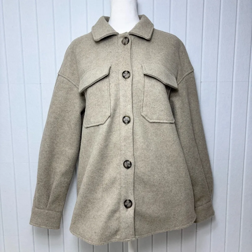 Avec Les Filles Tan Oat Melange Utility Shacket Jacket Size S - Image 11