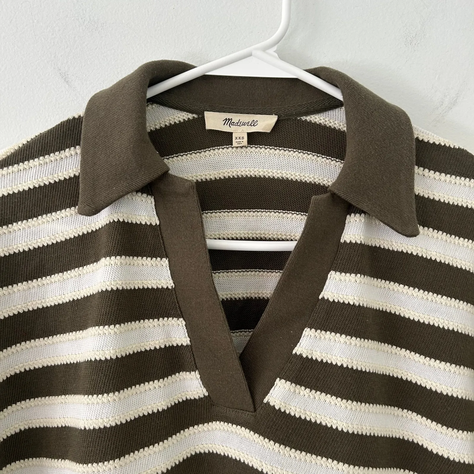 Madewell Women's Relaxed V-Neck Striped Polo Style Sweater Top XXS Oversized New - Image 3