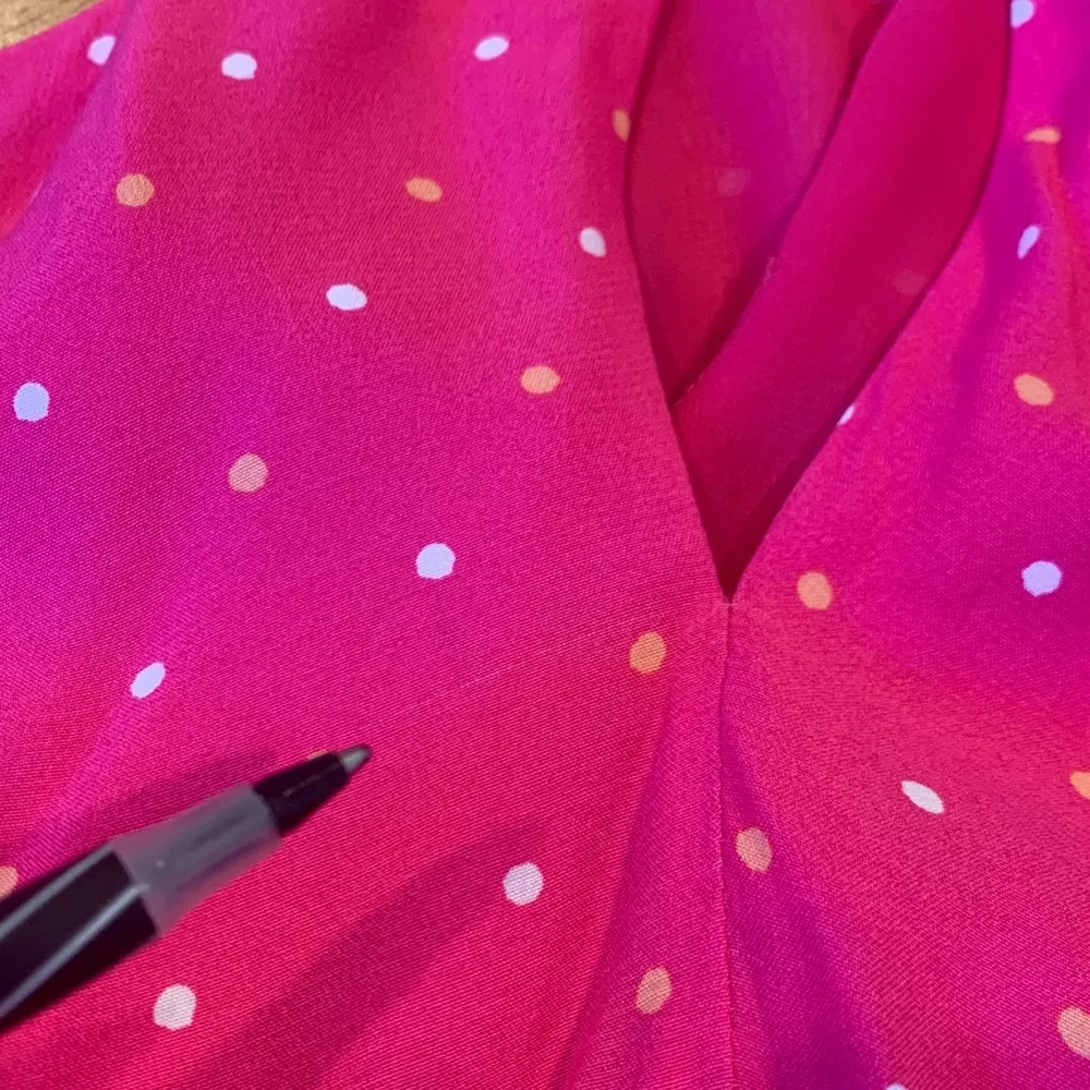 LOFT Polka Dot Bright Pink V-Neck Sleeveless Dress Women’s Large - Image 5