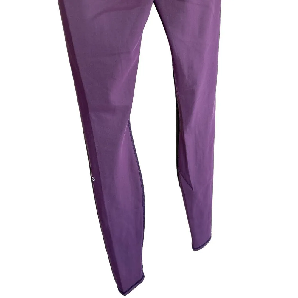 Alo Yoga High Waist Ripped Warrior Straight Long Leggings Plum Purple Small - Image 9