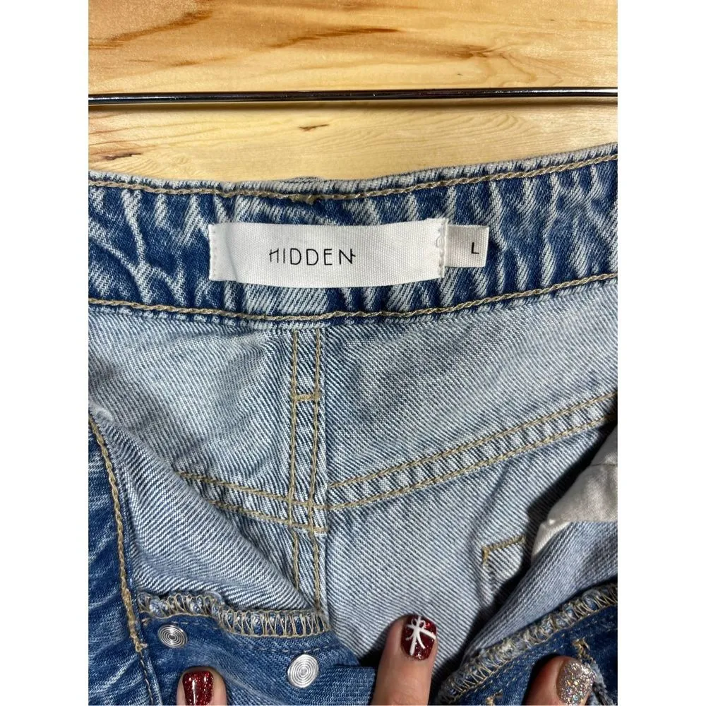 Hidden Women's High-Waisted Denim Destroyed Shorts Frayed Hem Size Large New wit - Image 6