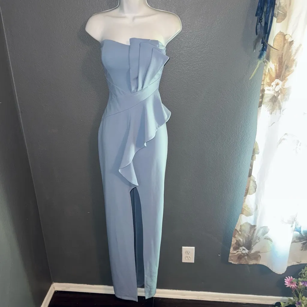 Symphony Baby Blue Formal Strapless Party Gown Maxi Dress Womens Small - Image 5