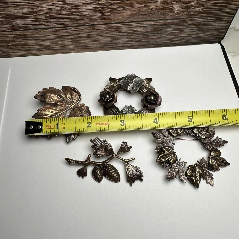 Rustic Metal Autumn Fall Leaf Brooch Pin Lot Of 4 Leaves Great For Thanksgiving - Image 9