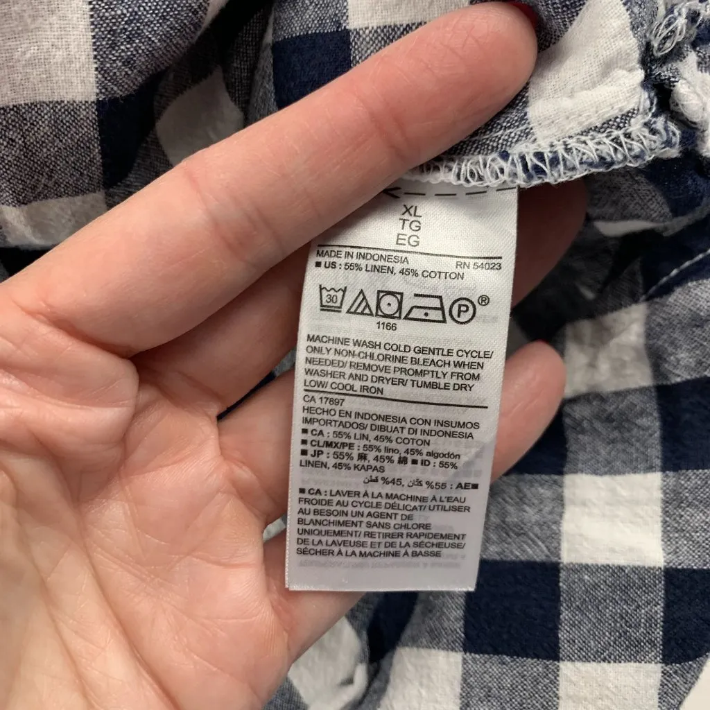 Old Navy Blue Gingham Checkered Linen Blend Henley Tunic Shirt XL - Image 4
