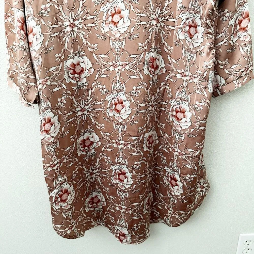 FARROW x BEULAH | Mauve Pink Off White Floral Dress Collar Silky Midi | Large - Image 10