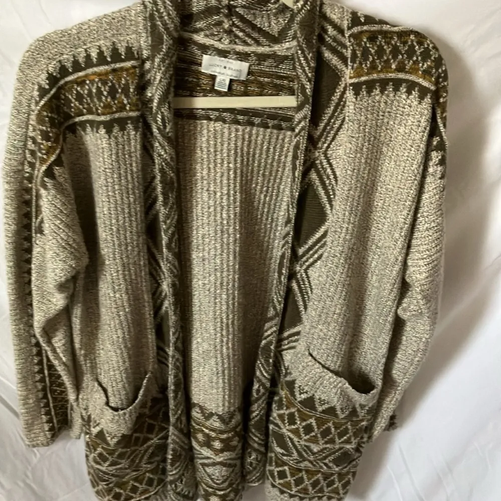 : Cream/Olive Green Cardigan- warm/cozy- L - Image 15