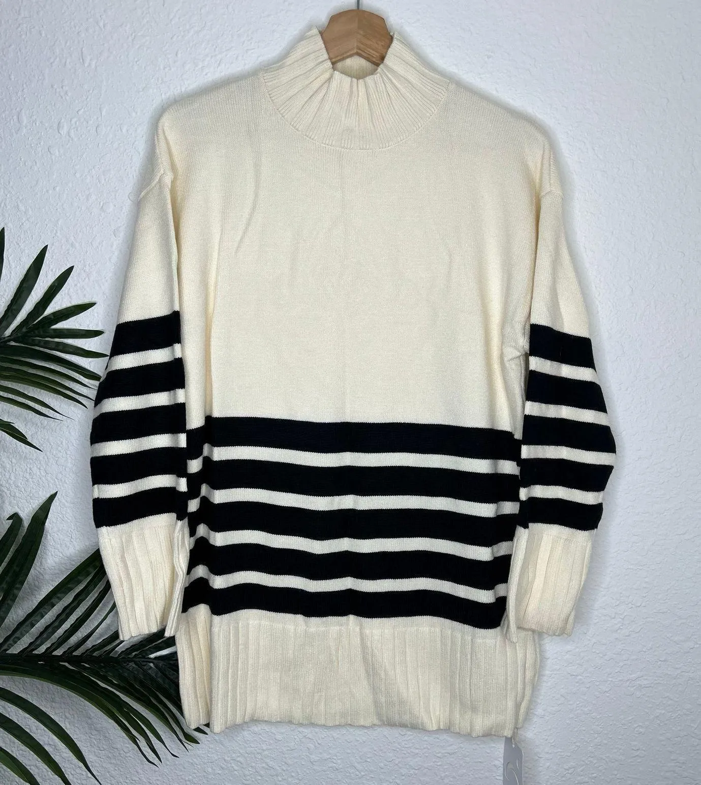 Commense Oversized Mock Neck Striped Knit Sweater M NWT - Image 2