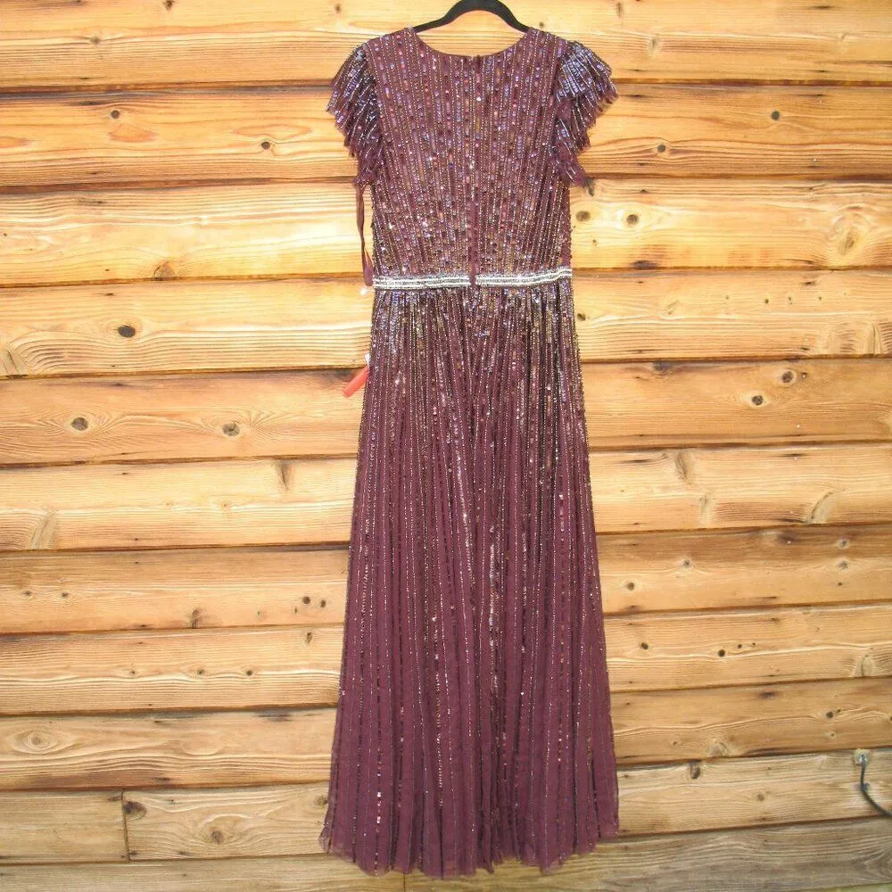 Mac Duggal Womens Purple Sequin Wrap Over Ruffle Cap Sleeve Gown Dress 5502 - Image 11