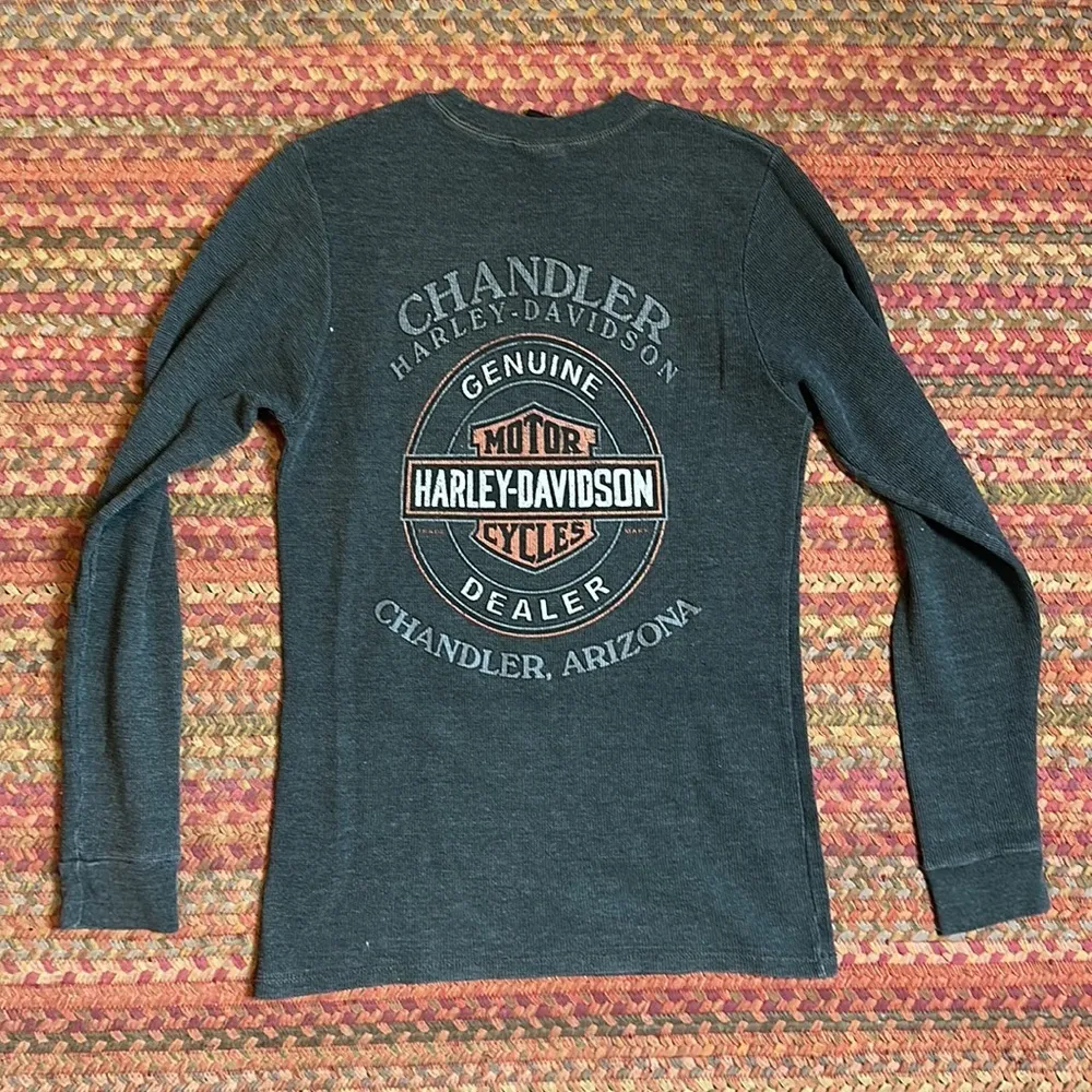 Harley Davidson RETRO  MOTORCYCLES THERMAL WAFFLE KNIT LONG SLEEVE GRAPHIC TEE - Image 5