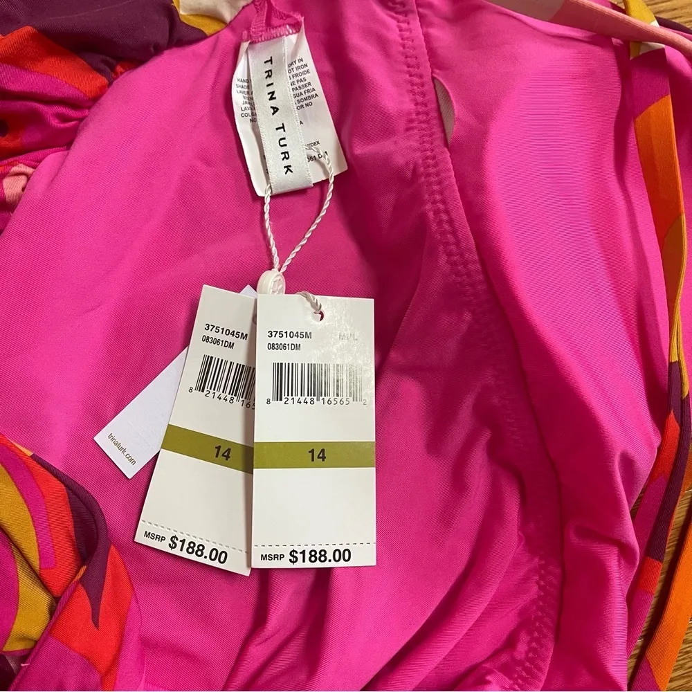 TRINA TURK FAN FAIRE TWIST BACK MAILLOT ONE PIECE SWIMSUIT COLORFUL SZ 14 - Image 7