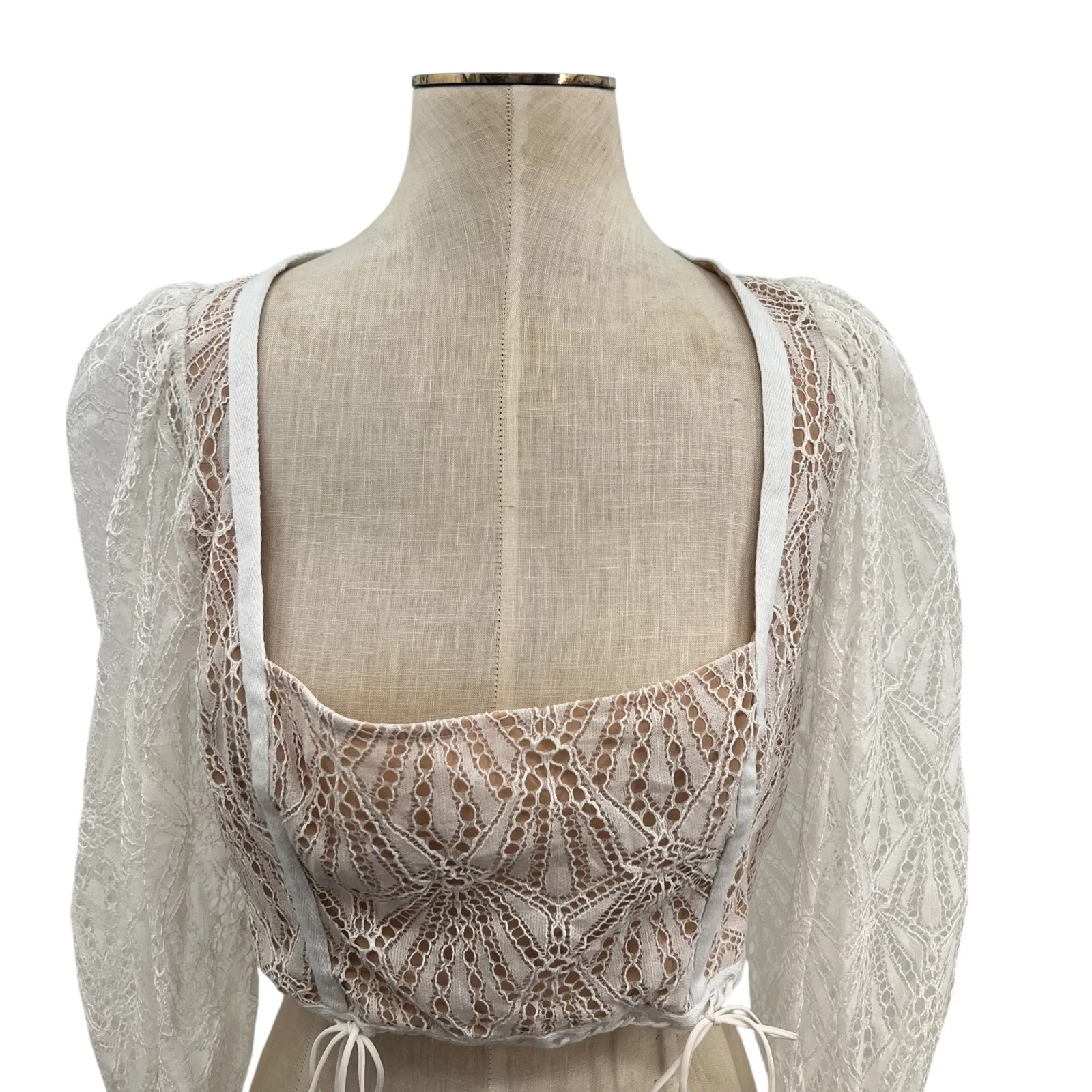 For Love and Lemons Bright Lights Lace Crop Top White Cream Size Large - Image 3