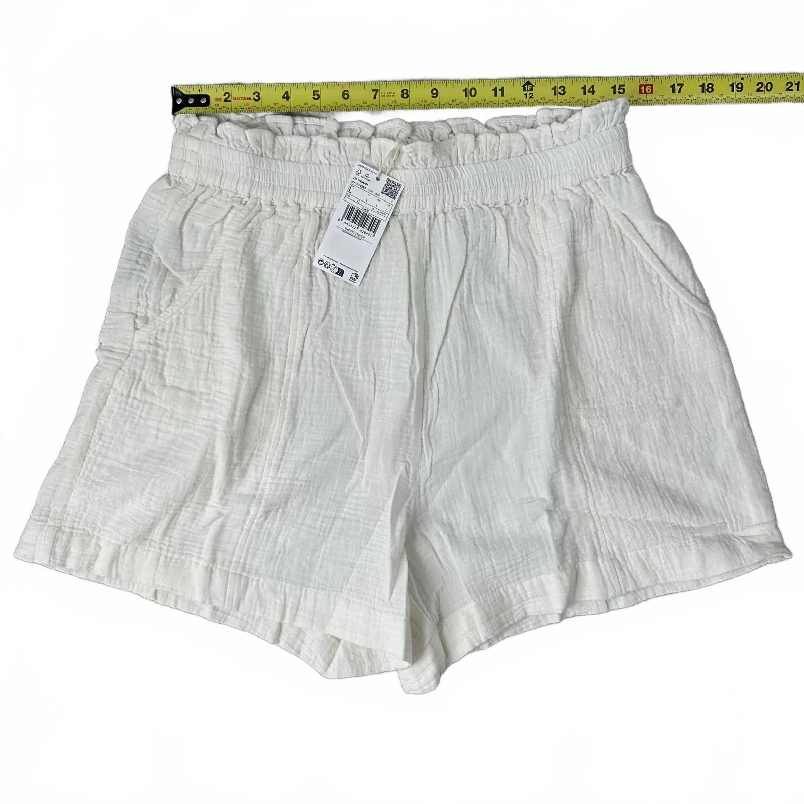 Mango 100% Gauze Cotton Paperbag Textured Shorts Julie Off White NWT Large - Image 5