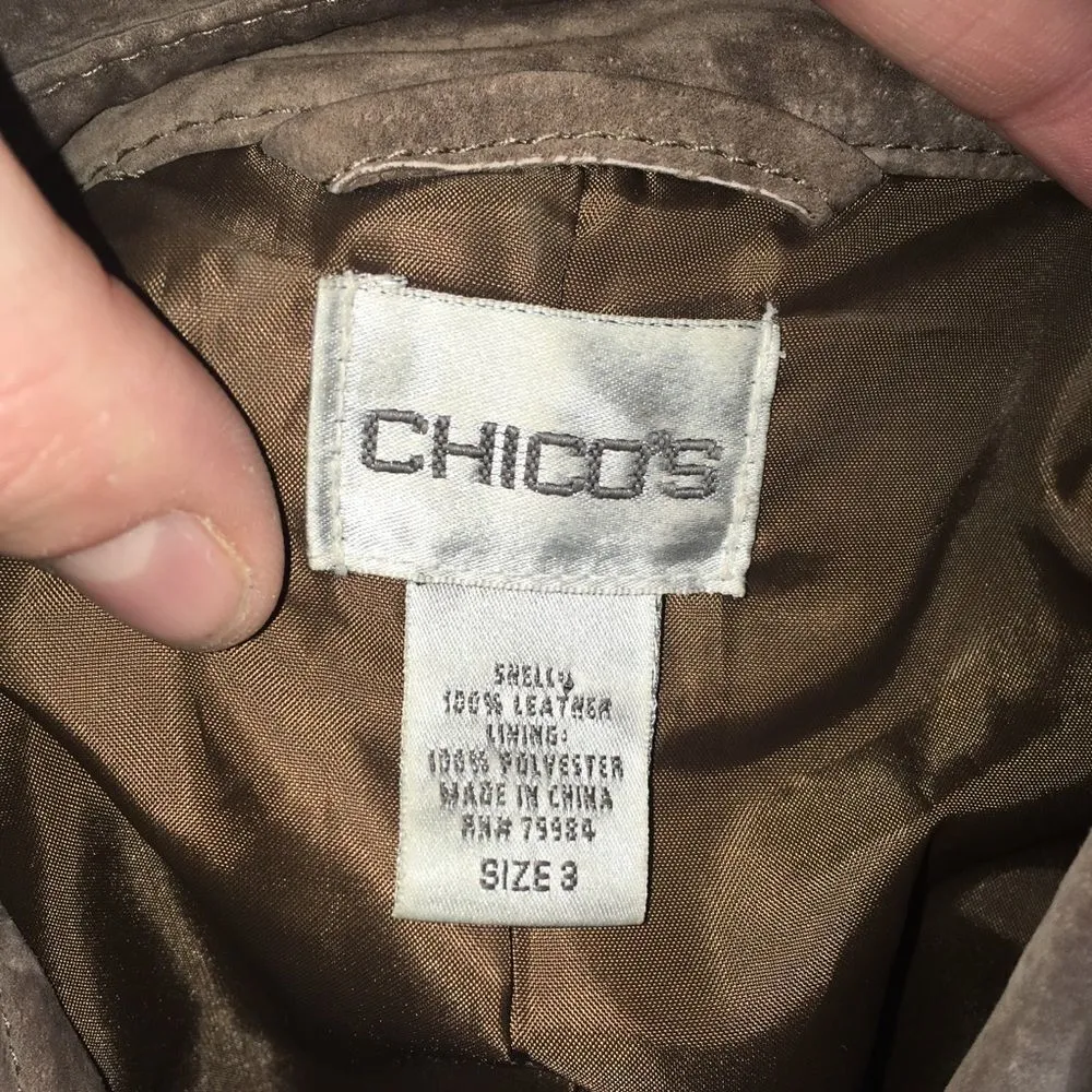 Chico’s brown leather jacket, zipped front - Image 3