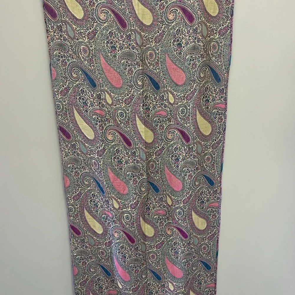 Beautiful Purple Blue Green Tan Paisley Pattern Pashmina Wrap Scarf w/ Tassel-OS - Image 9