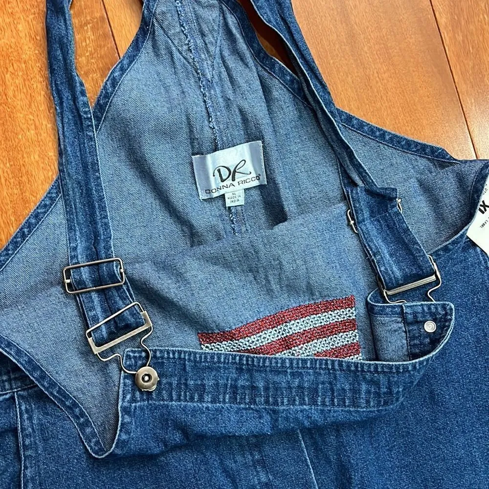 NWT Donna Rico Vintage 1990s Overalls American Flag Patchwork Wide Leg Crop XL - Image 5