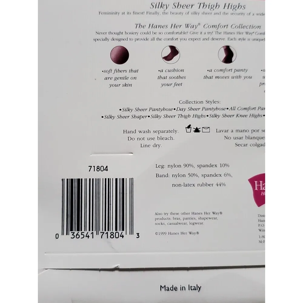 VTG Hanes Her Way Comfort Collection Thigh Highs Silky Sheer 1999 Made In Italy - Image 3