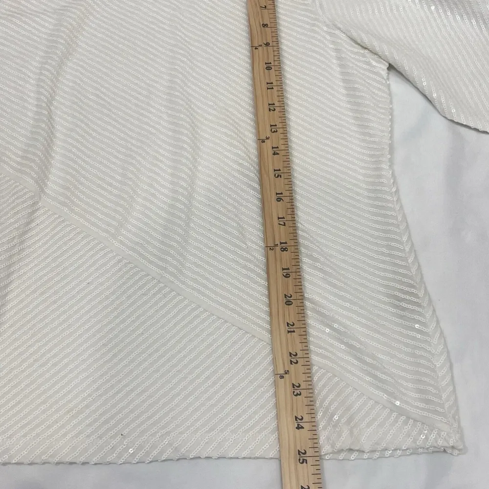CALVIN KLEIN Women's White 3/4 Sleeve Crewneck Sequin Pullover Top XL Holiday - Image 7
