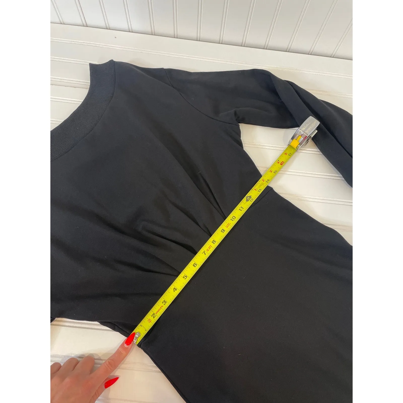 Strut & Bolt Mini Pencil Dress Womens Size S Black Off the Shoulder Long Sleeve - Image 7